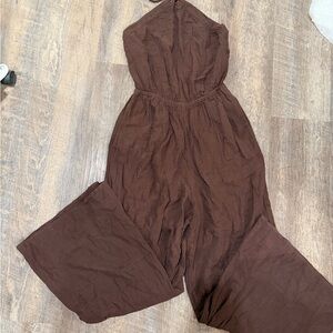 aerie Brown Halter Wide-Leg Jumpsuit